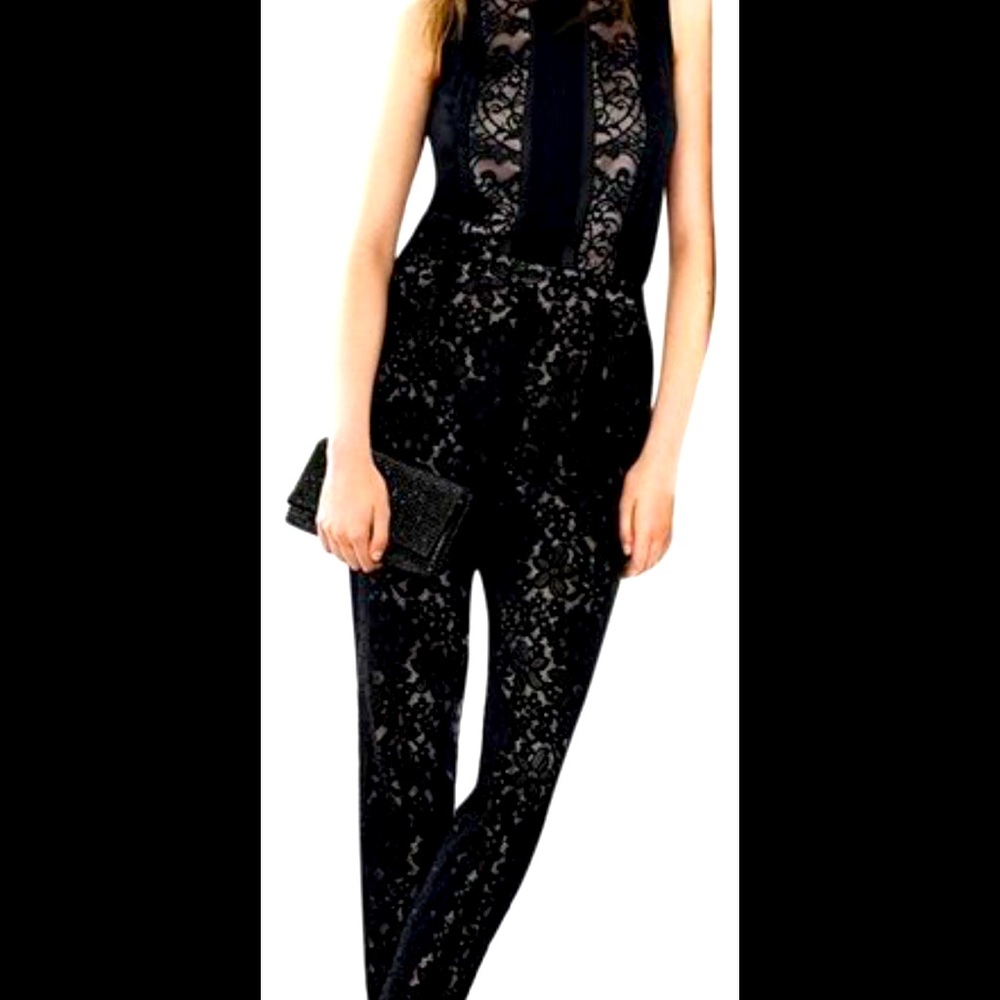 Karen Millen Black Fluid lace Jumpsuit